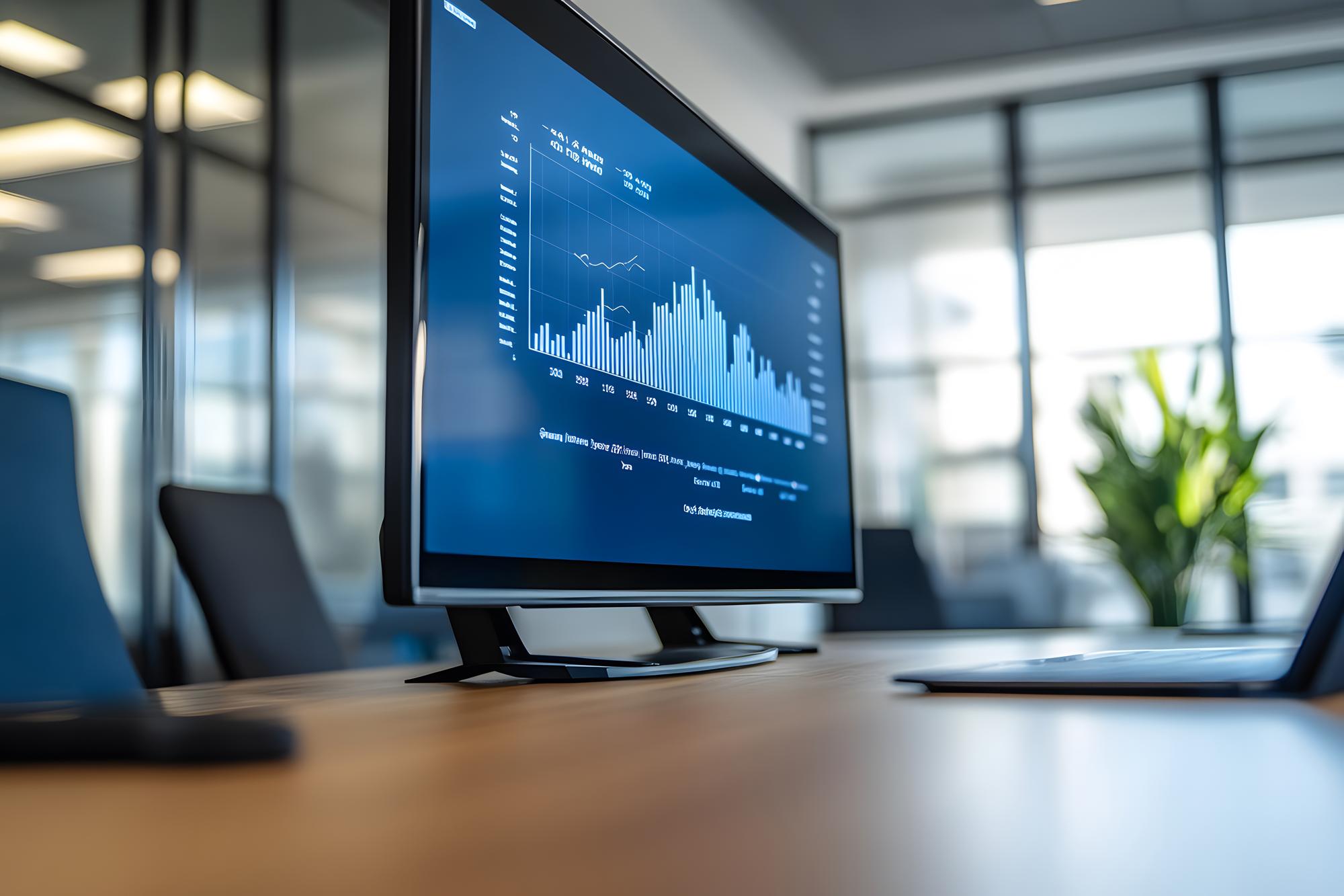 Workspace with analytics on screen